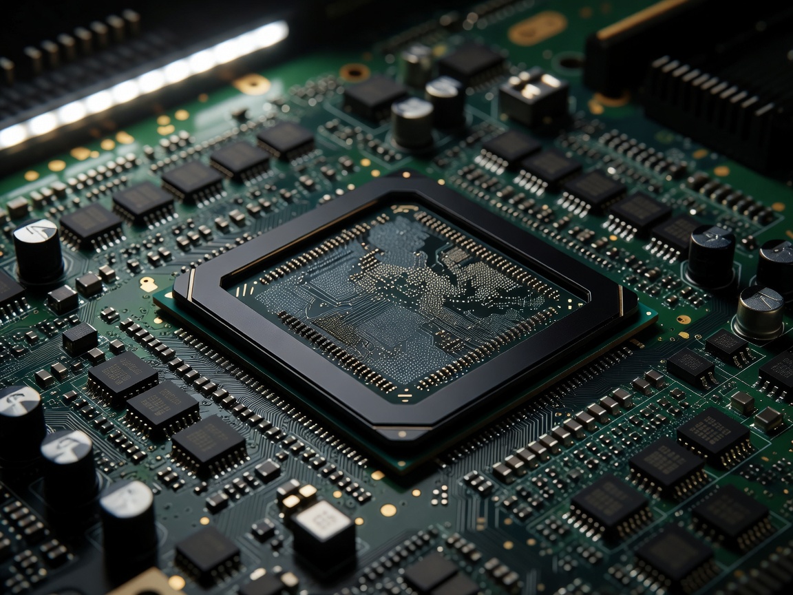 Close up of a high performance processing unit on a circuit board